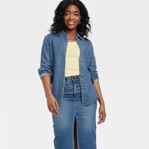 Women's Slim Fit Long Sleeve Denim Western Shirt Universal Thread denim Wash 6